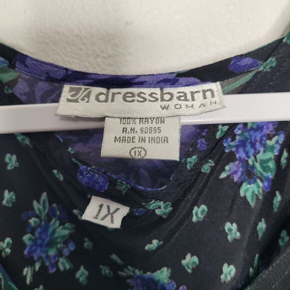 Vintage 90s black green purple blue floral semi sheer dress with overlay size 1x - Picture 5 of 8